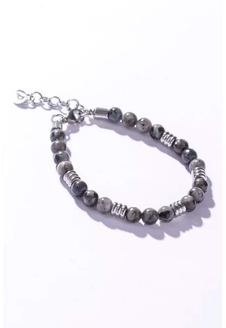Гривна от неръждаема стомана с мъниста от ларвикит