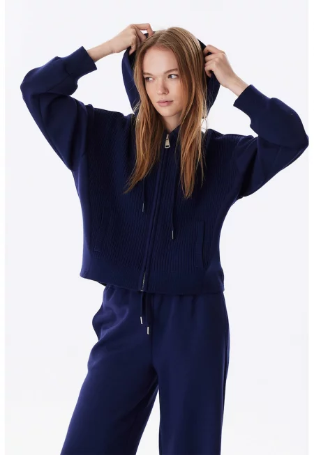 Худи с две материи - Тъмносин