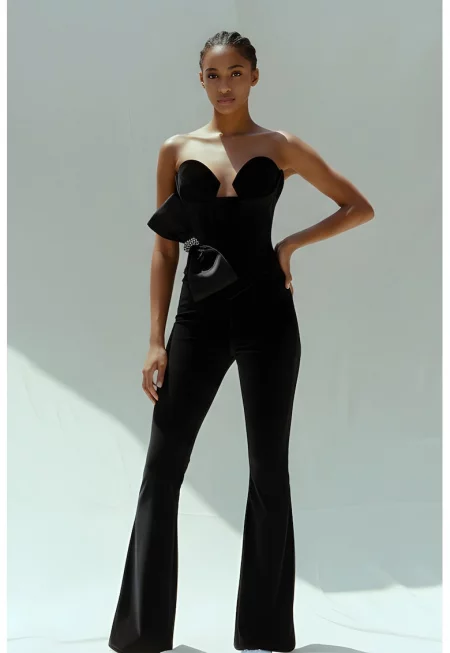 Кадифена рокля - панталон - топ и пола - Черен