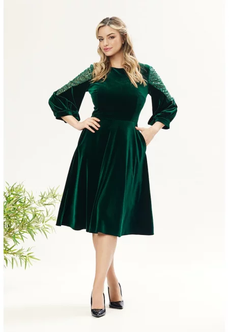 Кадифена рокля с пайети - Тъмнозелен