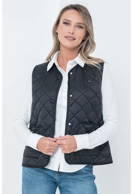 Капитониран елек с джобове - Черен