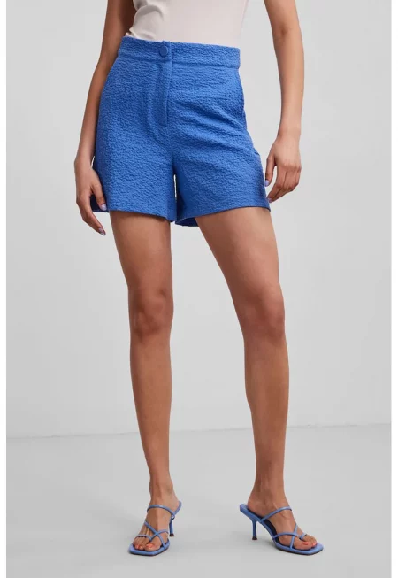 Къс панталон Anni с висока талия и релеф - Син