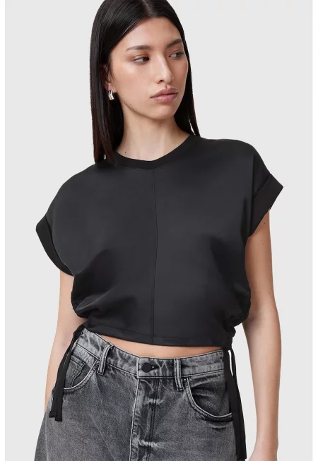 Къса памучна тениска Mira - Черен