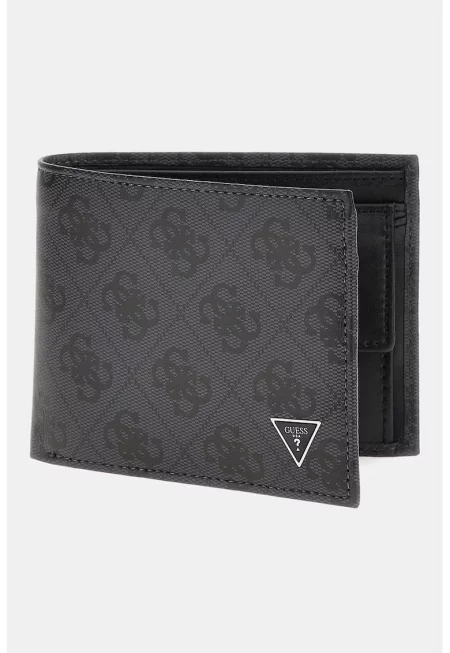 Кожен портфейл Milano с двойно прегъване и лого - Черен/Въглен сиво