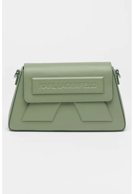 Кожена чанта през рамо с презрамка с лого - Светлозелен