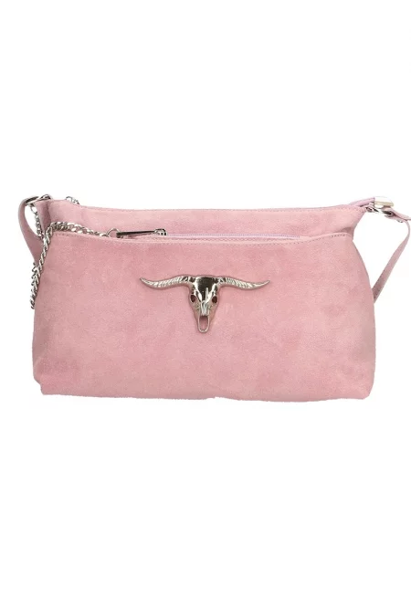 Кожена чанта през рамо - Светлорозов