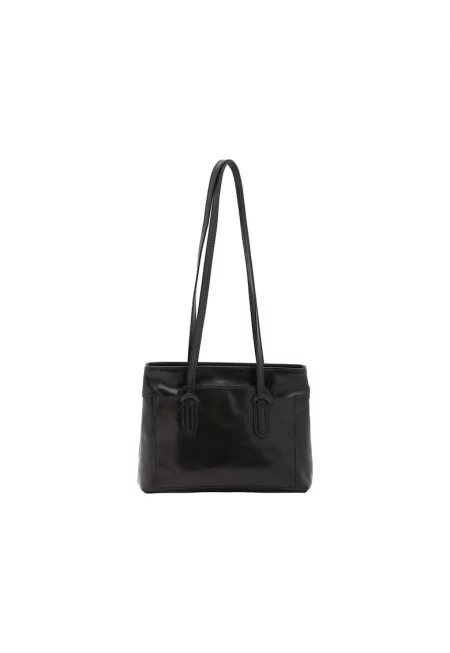 Кожена чанта за рамо с джоб с цип - Черен