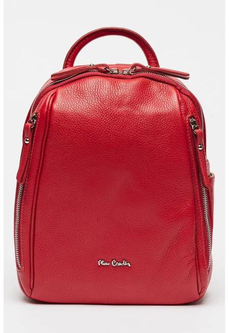 Кожена раница с външни джобове - Тъмночервен