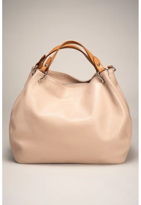 Кожена шопинг чанта с релеф - Бежов