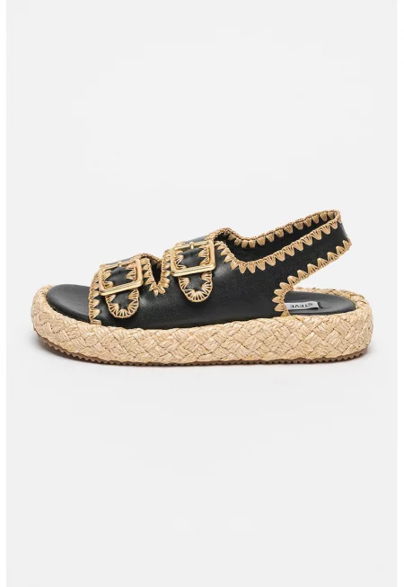 Кожени сандали с отворена пета - Черен/Бежов