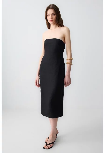 Ленена права рокля - Черен