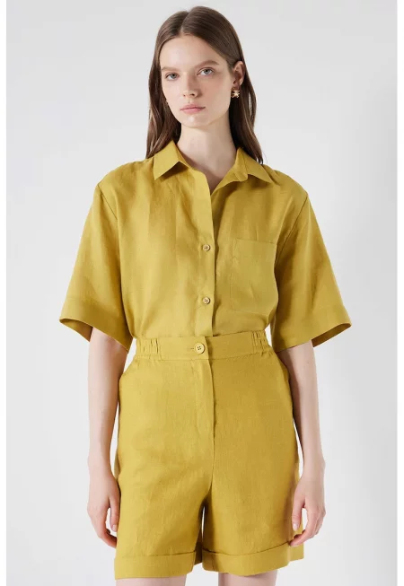 Ленена уголемена риза - Шафраново жълто