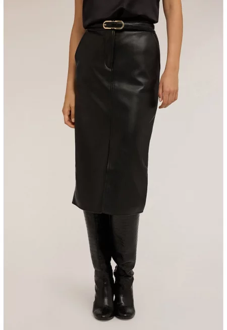Миди пола от еко кожа - Черен