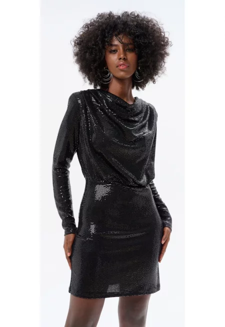 Мини рокля с драперии и лъскав вид Elima