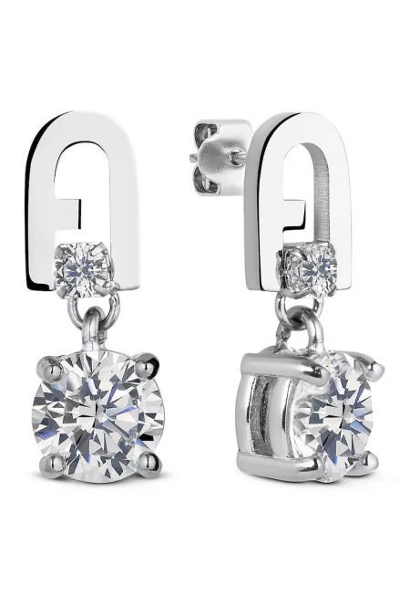 Обеци от неръждаема стомана с кристали - Сребрист