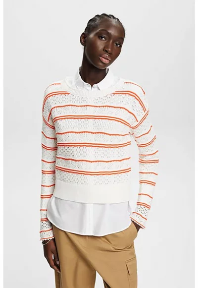 Памучен пуловер с ажур