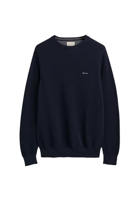 Памучен пуловер с овално деколте - Син