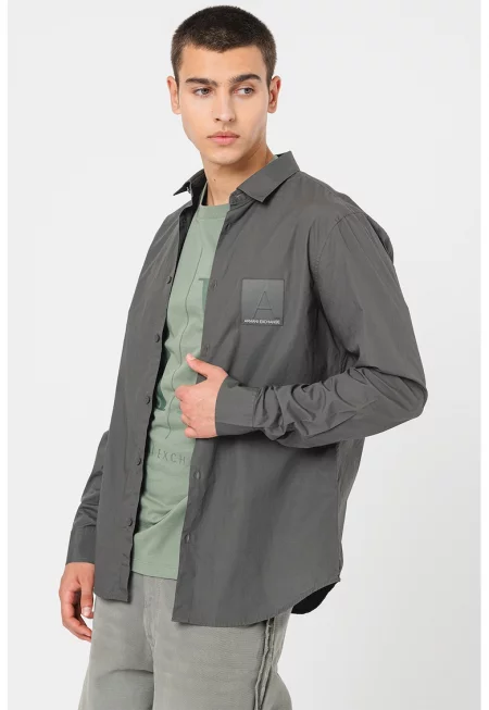 Памучна риза с лого - Антрацитно сиво