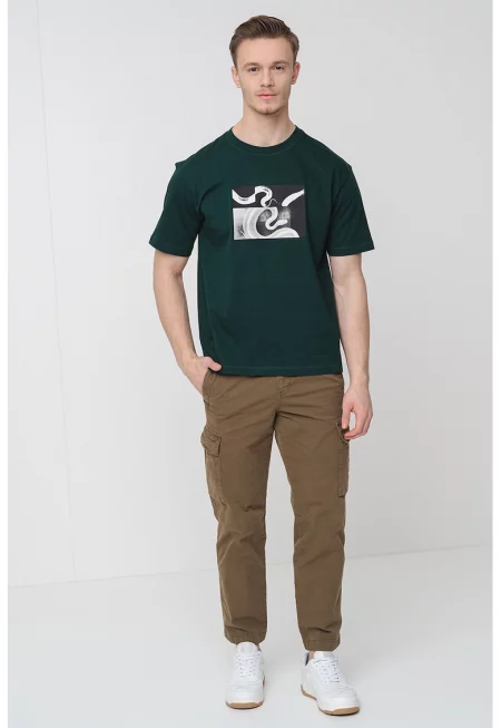 Памучна тениска Barragan - Черен - Тъмнозелен -