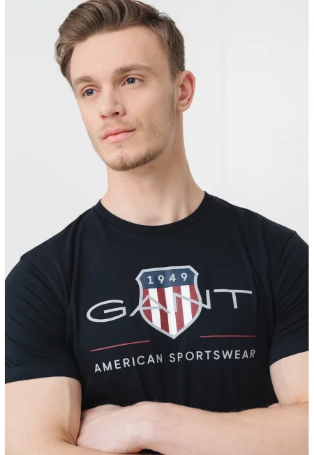 Памучна тениска с лога - Черен/Светло сив/Мръснобял