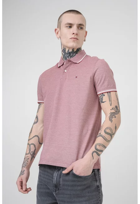 Памучна тениска с яка - Червен