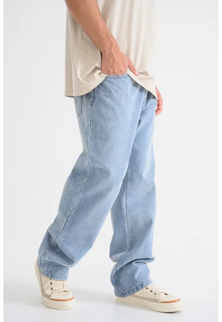 Памучни дънки със свободна кройка - Светлосин