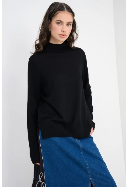 Поло от необработена вълна с лого - Черен