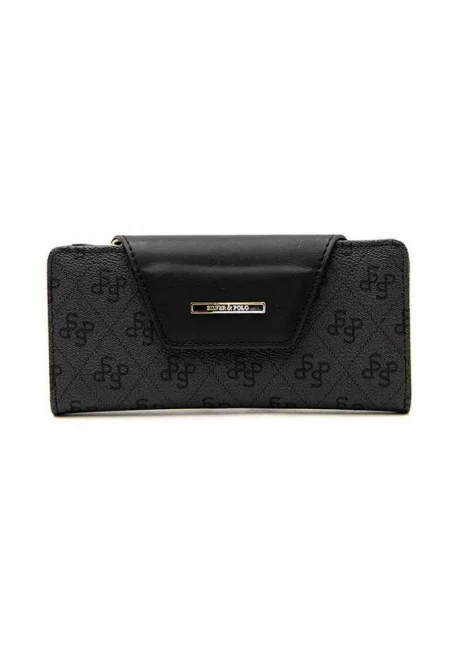 Портмоне от еко кожа с лого - Черен