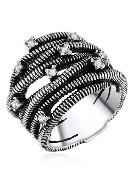 Пръстен с кристали - Сребрист