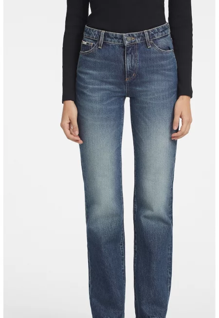 Прави дънки със захабен ефект - Тъмносин