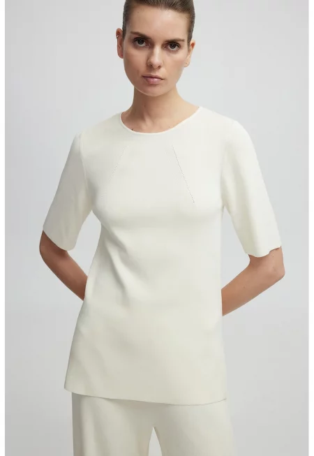 Пуловер с къси ръкави - Слонова кост