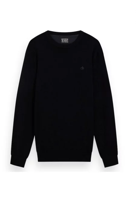 Пуловер с овално деколте - Черен