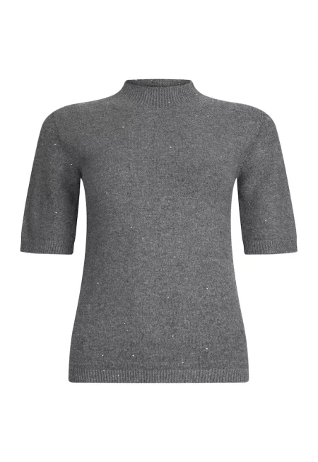 Пуловер с пайети - Сив