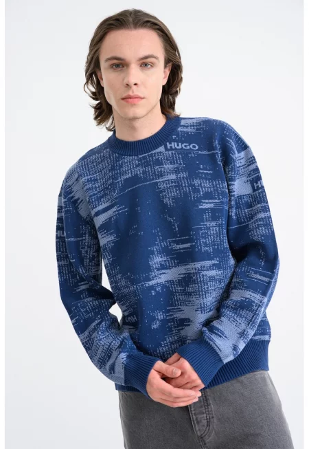 Пуловер Sorbas с десен - Тъмносин/Небесносин