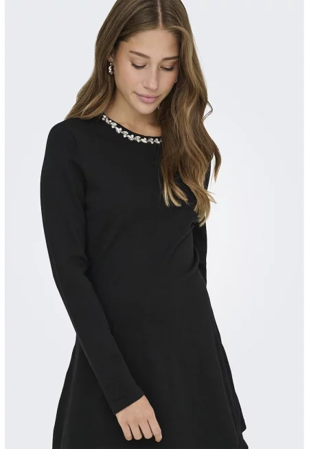 Разкроена фино плетена рокля - Черен