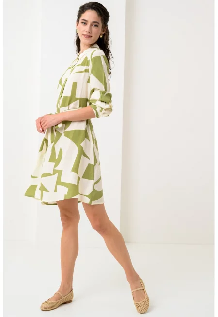 Разкроена къса рокля Joyco - Зелен/Мръснобял
