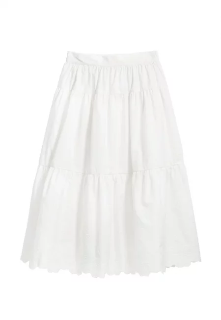 Разкроена памучна миди пола - Мръснобял