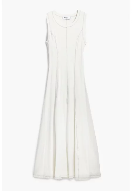 Разкроена рокля с контрастни шевове - Бял