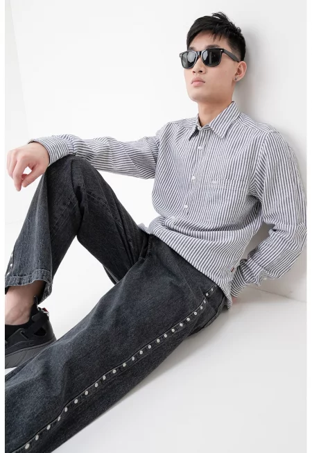 Риза Relegant с лен - Бял/Антрацитно сиво