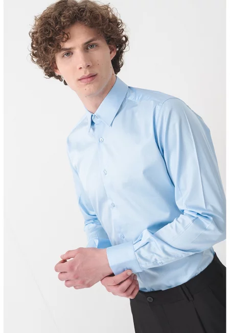 Риза с дълги ръкави - Небесносин