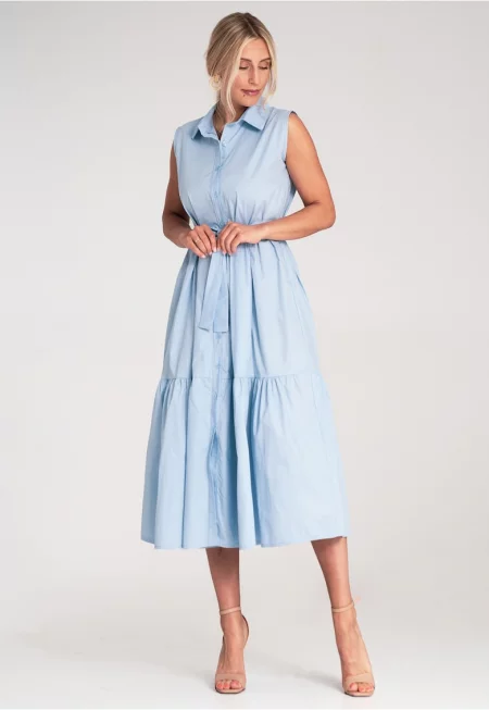 Рокля  елегантна - миди - памучна - без ръкави - с колан - размер SM