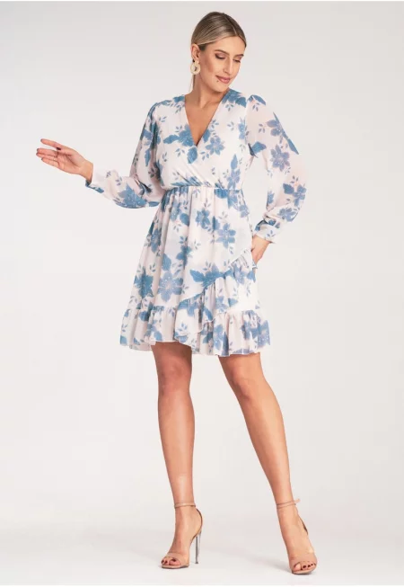 Рокля  мини - синя - волани - полиестер - SM