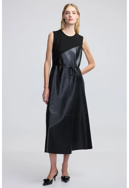 Рокля с еко кожа - Черен