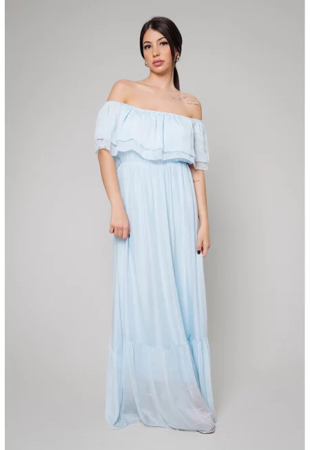 Рокля с коприна с голи рамене