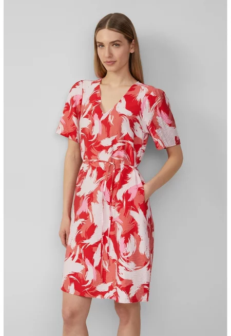 Шпиц рокля с тонален колан - Бял/Корал