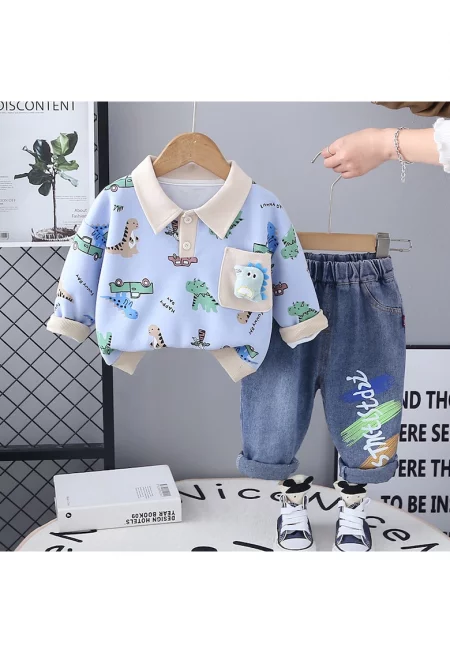 Синьо облекло за момче с динозаври Лука