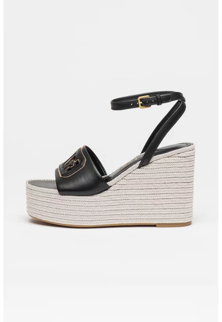 Скосени сандали тип еспадрили - Златист/Черен