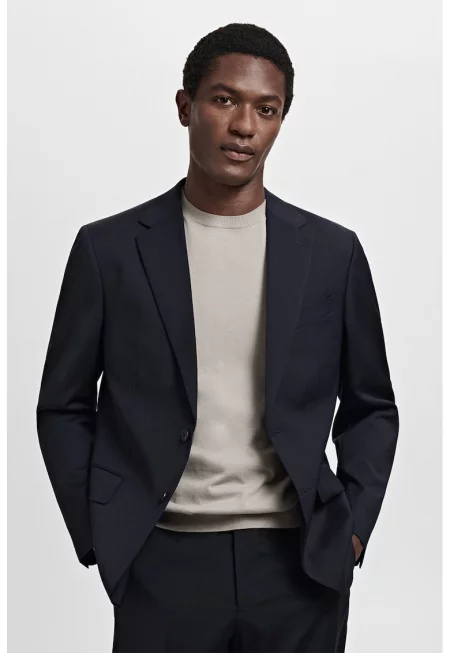 Слим сако от необработена вълна - Ултрамарин синьо