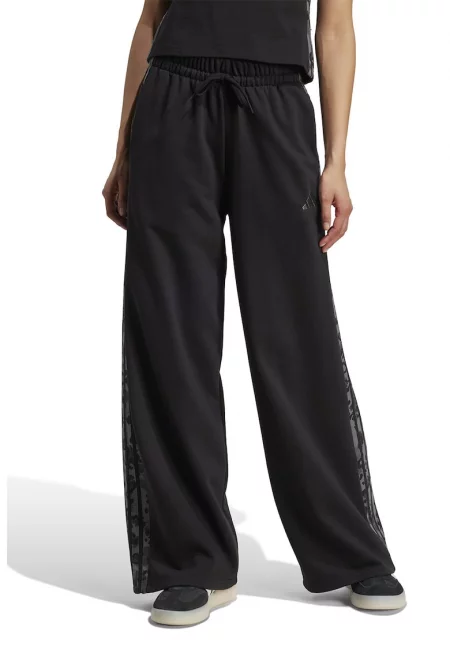 Спортен панталон с широк крачол и връзка - Сив/Избеляло черно