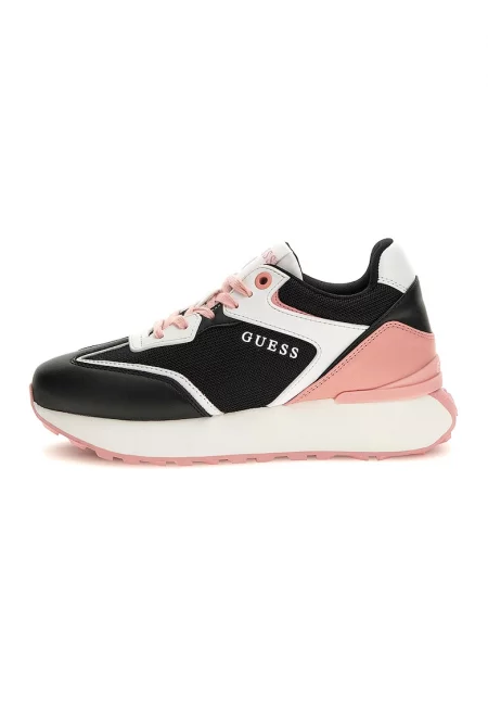 Спортни обувки от еко кожа с мрежа - Черен/Пастелнорозов/Мръснобял